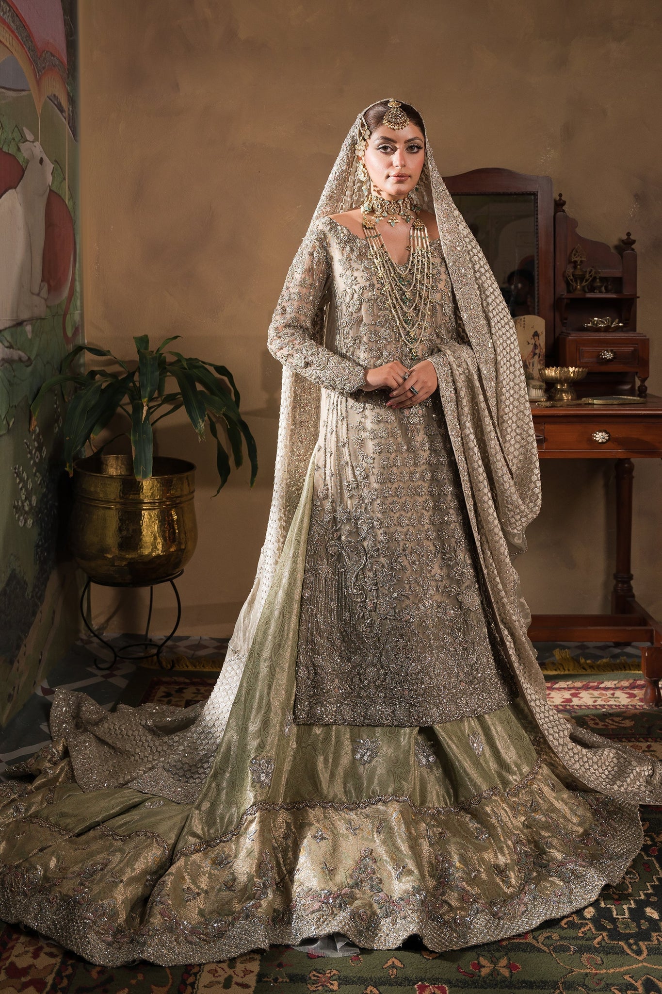 Silvery Champagne and Mint Farshi Lehnga - BRIDAL